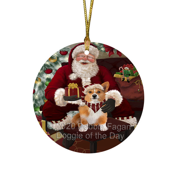 Santa's Christmas Surprise Welsh Corgi Dog Round Flat Christmas Ornament RFPOR58078