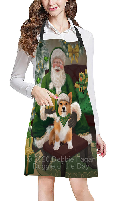 Christmas Irish Santa with Gift and Welsh Corgi Dog Apron Apron-48356