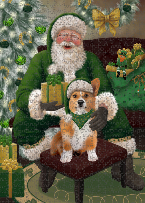Christmas Irish Santa with Gift and Welsh Corgi Dog Puzzle with Photo Tin PUZL100620