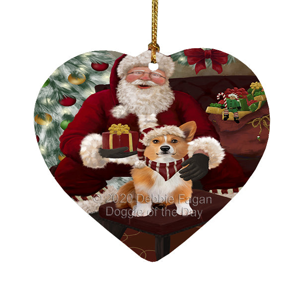 Santa's Christmas Surprise Welsh Corgi Dog Heart Christmas Ornament RFPOR58420