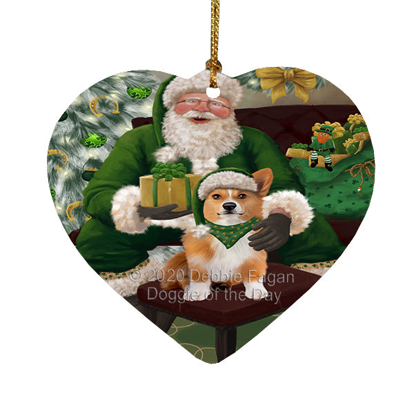 Christmas Irish Santa with Gift and Welsh Corgi Dog Heart Christmas Ornament RFPOR58322