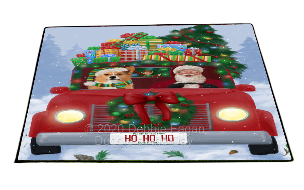 Christmas Honk Honk Red Truck Here Comes with Santa and Welsh Corgi Dog Indoor/Outdoor Welcome Floormat - Premium Quality Washable Anti-Slip Doormat Rug FLMS57019