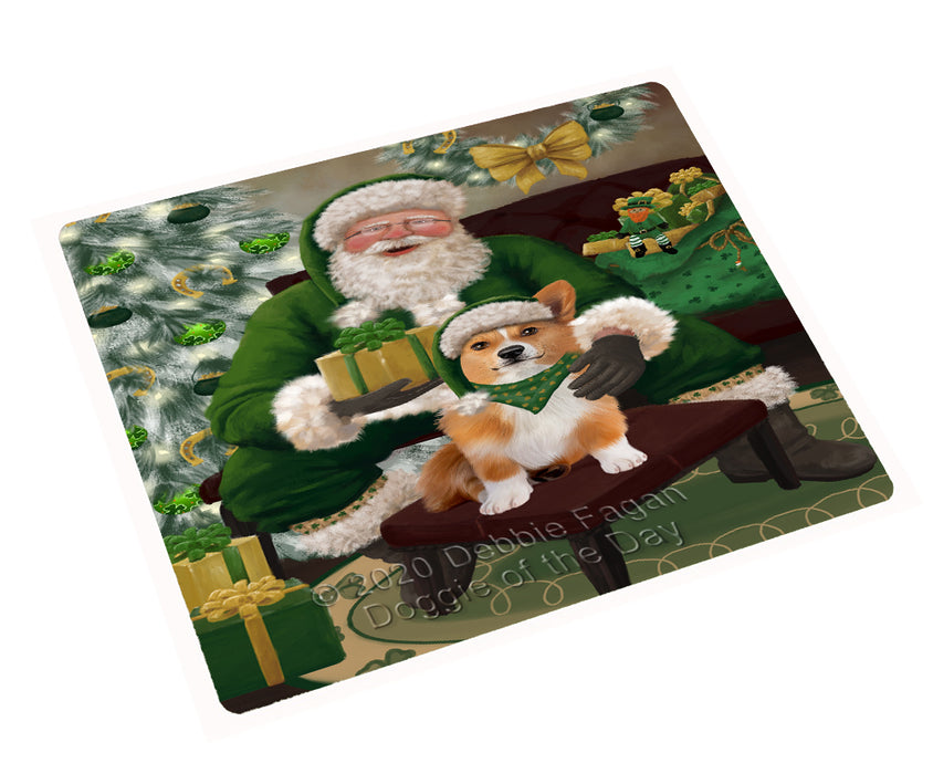Christmas Irish Santa with Gift and Welsh Corgi Dog Cutting Board - Easy Grip Non-Slip Dishwasher Safe Chopping Board Vegetables C78493