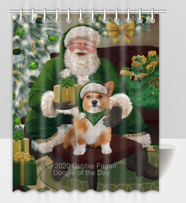 Christmas Irish Santa with Gift and Welsh Corgi Dog Shower Curtain Bathroom Accessories Decor Bath Tub Screens SC190