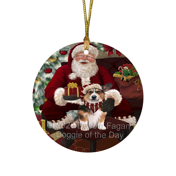 Santa's Christmas Surprise Welsh Corgi Dog Round Flat Christmas Ornament RFPOR58079