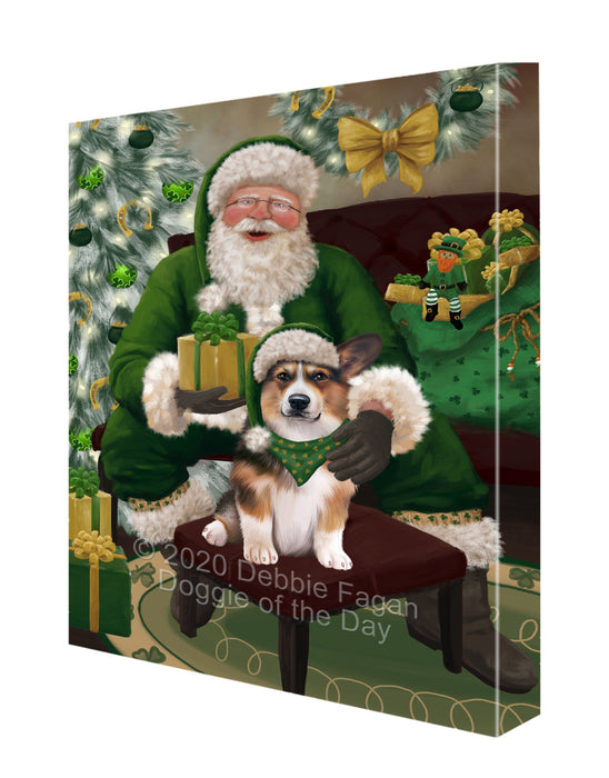 Christmas Irish Santa with Gift and Welsh Corgi Dog Canvas Print Wall Art Décor CVS148175