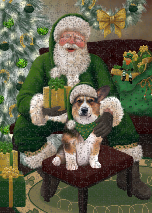 Christmas Irish Santa with Gift and Welsh Corgi Dog Puzzle with Photo Tin PUZL100624