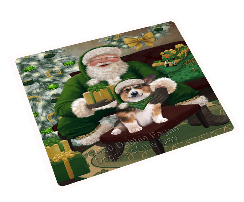 Christmas Irish Santa with Gift and Welsh Corgi Dog Cutting Board - Easy Grip Non-Slip Dishwasher Safe Chopping Board Vegetables C78496