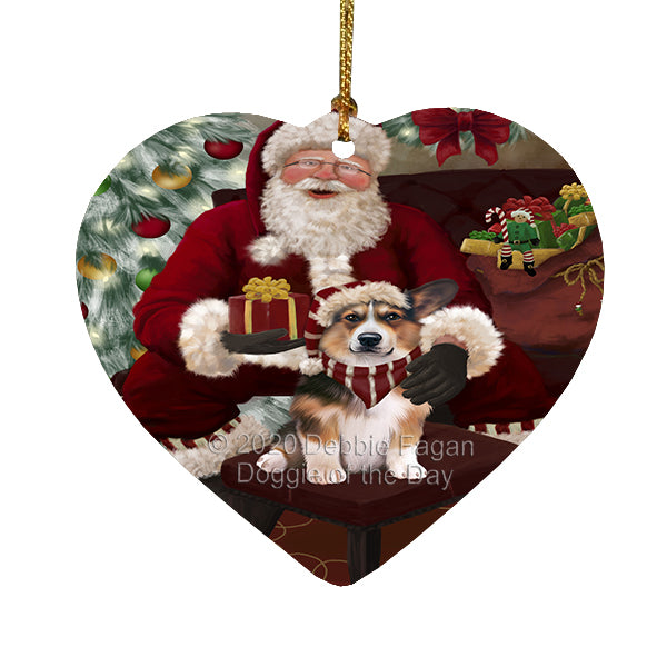 Santa's Christmas Surprise Welsh Corgi Dog Heart Christmas Ornament RFPOR58421
