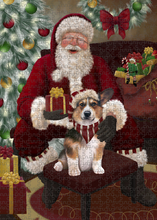 Santa's Christmas Surprise Welsh Corgi Dog Puzzle with Photo Tin PUZL101016
