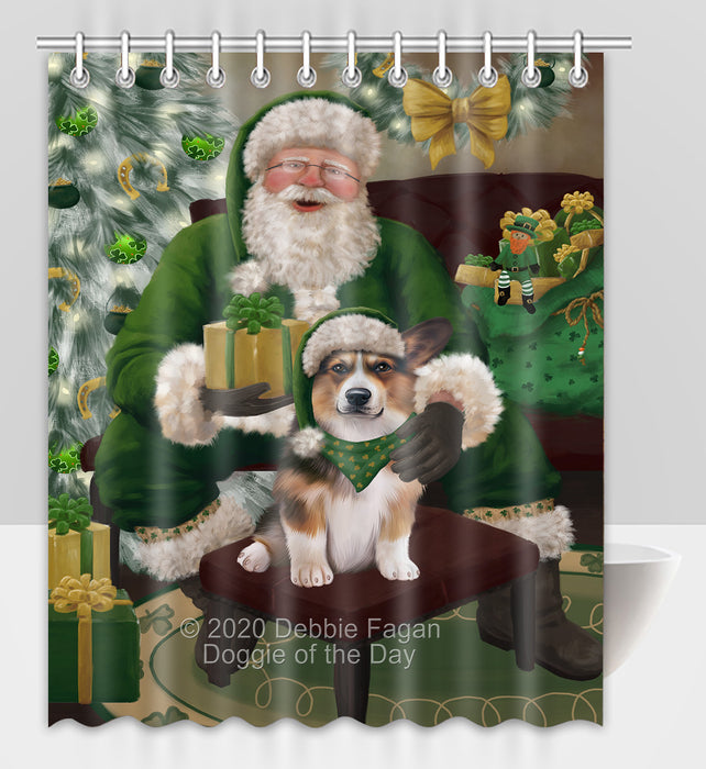 Christmas Irish Santa with Gift and Welsh Corgi Dog Shower Curtain Bathroom Accessories Decor Bath Tub Screens SC191