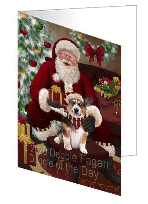 Santa's Christmas Surprise Welsh Corgi Dog Handmade Artwork Assorted Pets Greeting Cards and Note Cards with Envelopes for All Occasions and Holiday Seasons