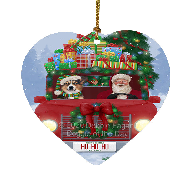 Christmas Honk Honk Red Truck Here Comes with Santa and Welsh Corgi Dog Heart Christmas Ornament RFPOR58225