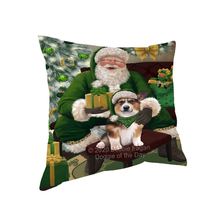 Christmas Irish Santa with Gift and Welsh Corgi Dog Pillow PIL87008