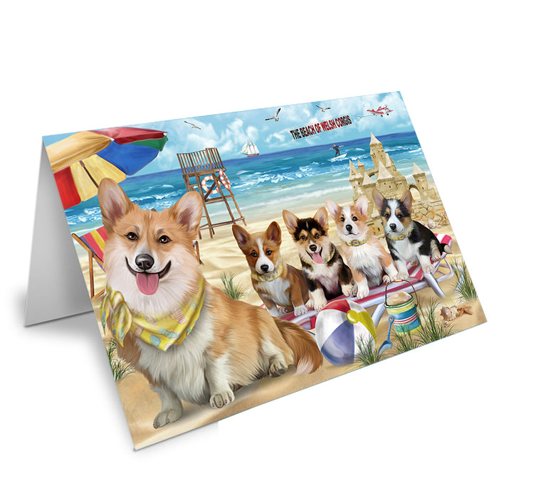 Pet Friendly Beach Welsh Corgis Dog Handmade Artwork Assorted Pets Greeting Cards and Note Cards with Envelopes for All Occasions and Holiday Seasons GCD54365