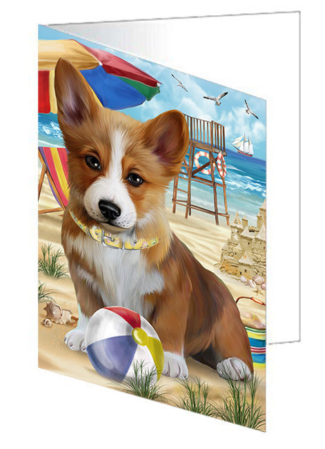 Pet Friendly Beach Welsh Corgi Dog Handmade Artwork Assorted Pets Greeting Cards and Note Cards with Envelopes for All Occasions and Holiday Seasons GCD54368