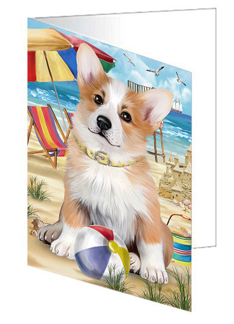 Pet Friendly Beach Welsh Corgi Dog Handmade Artwork Assorted Pets Greeting Cards and Note Cards with Envelopes for All Occasions and Holiday Seasons GCD54371