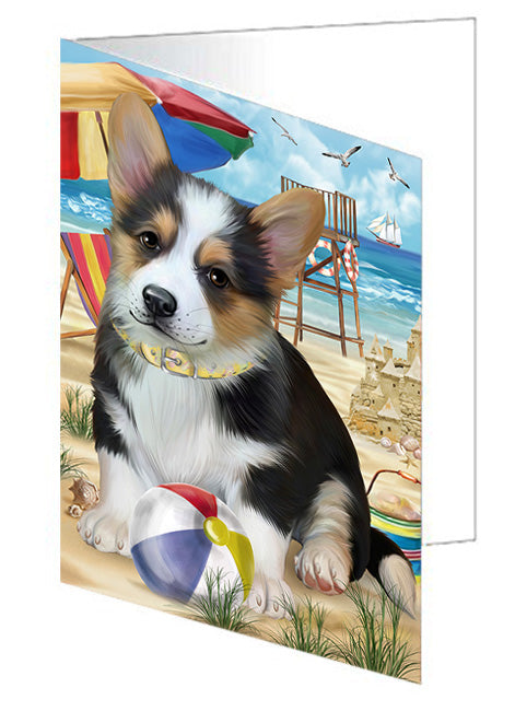 Pet Friendly Beach Welsh Corgi Dog Handmade Artwork Assorted Pets Greeting Cards and Note Cards with Envelopes for All Occasions and Holiday Seasons GCD54374
