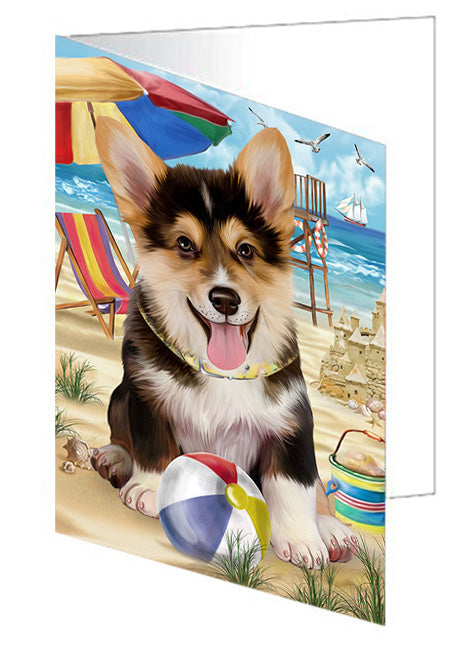 Pet Friendly Beach Welsh Corgi Dog Handmade Artwork Assorted Pets Greeting Cards and Note Cards with Envelopes for All Occasions and Holiday Seasons GCD54377