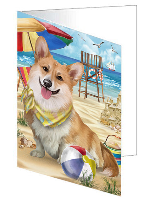 Pet Friendly Beach Welsh Corgi Dog Handmade Artwork Assorted Pets Greeting Cards and Note Cards with Envelopes for All Occasions and Holiday Seasons GCD54380