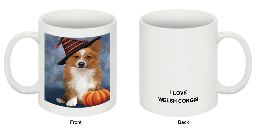 Happy Halloween Welsh Corgi Dog Wearing Witch Hat with Pumpkin Coffee Mug MUG50233