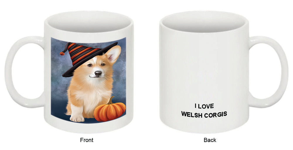 Happy Halloween Welsh Corgi Dog Wearing Witch Hat with Pumpkin Coffee Mug MUG50234