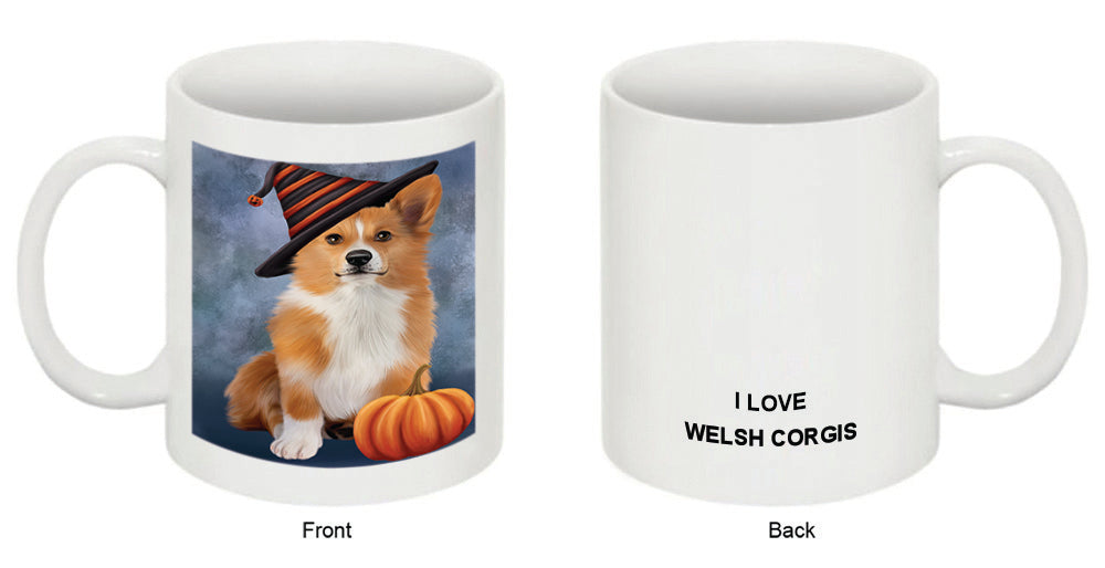 Happy Halloween Welsh Corgi Dog Wearing Witch Hat with Pumpkin Coffee Mug MUG50235