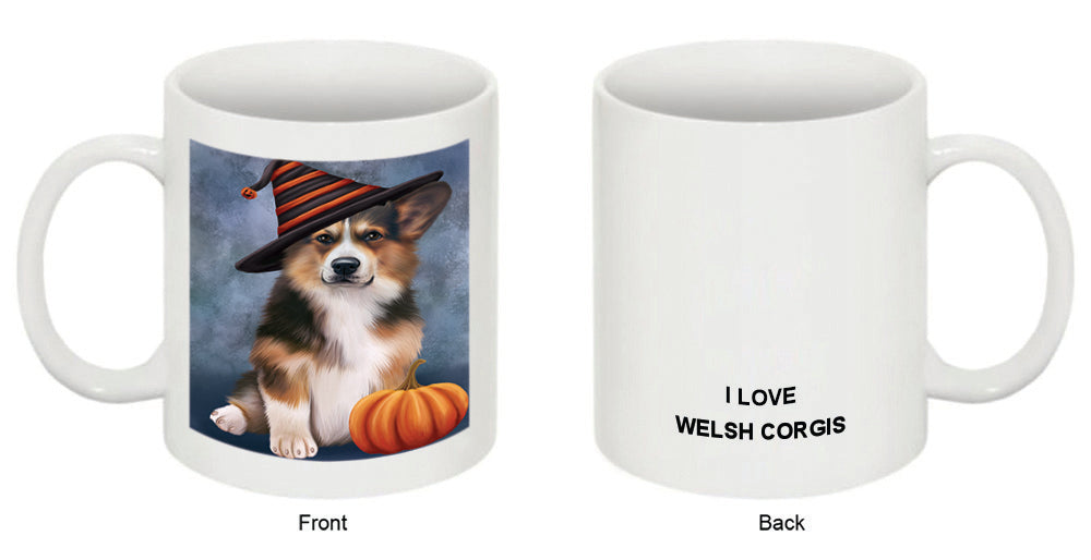 Happy Halloween Welsh Corgi Dog Wearing Witch Hat with Pumpkin Coffee Mug MUG50236
