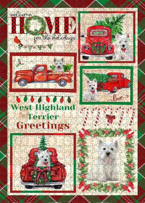 Welcome Home for Christmas Holidays West Highland Terrier Dogs Portrait Jigsaw Puzzle for Adults Animal Interlocking Puzzle Game Unique Gift for Dog Lover's with Metal Tin Box