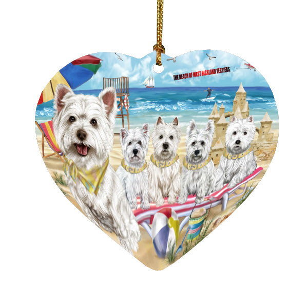 Pet Friendly Beach West Highland Terrier Dogs Heart Christmas Ornament HPORA58870