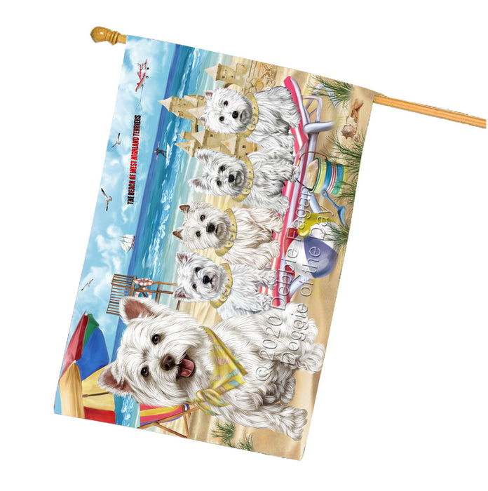 Pet Friendly Beach West Highland Terrier Dogs House Flag Outdoor Decorative Double Sided Pet Portrait Weather Resistant Premium Quality Animal Printed Home Decorative Flags 100% Polyester