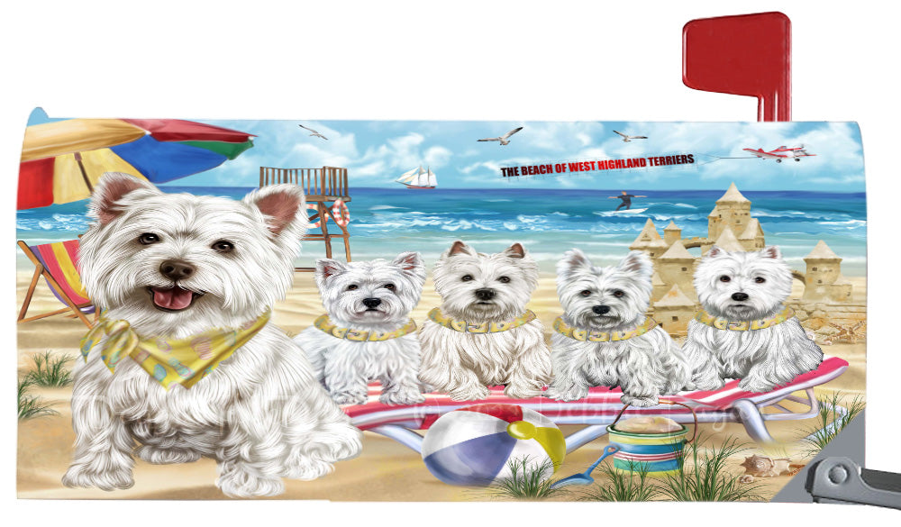 Pet Friendly Beach West Highland Terrier Dogs Magnetic Mailbox Cover Both Sides Pet Theme Printed Decorative Letter Box Wrap Case Postbox Thick Magnetic Vinyl Material