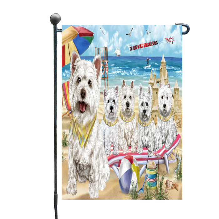 Pet Friendly Beach West Highland Terrier Dogs Garden Flags Outdoor Decor for Homes and Gardens Double Sided Garden Yard Spring Decorative Vertical Home Flags Garden Porch Lawn Flag for Decorations