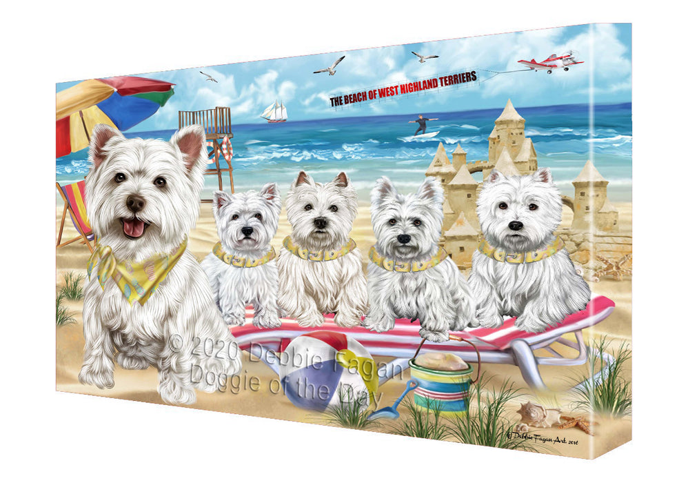 Pet Friendly Beach West Highland Terrier Dogs Canvas Wall Art - Premium Quality Ready to Hang Room Decor Wall Art Canvas - Unique Animal Printed Digital Painting for Decoration