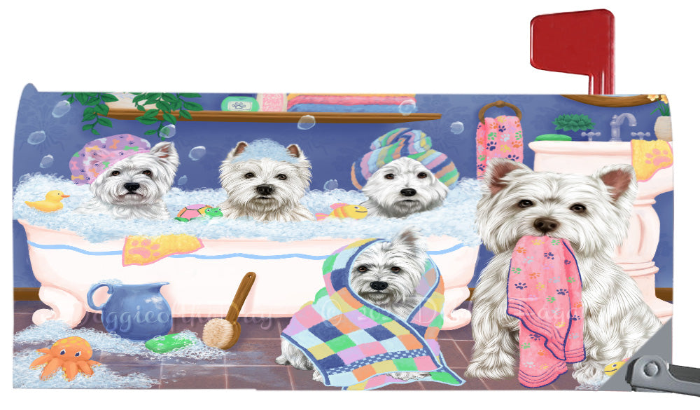 Rub A Dub Dogs In A Tub West Highland Terrier Dog Magnetic Mailbox Cover Both Sides Pet Theme Printed Decorative Letter Box Wrap Case Postbox Thick Magnetic Vinyl Material