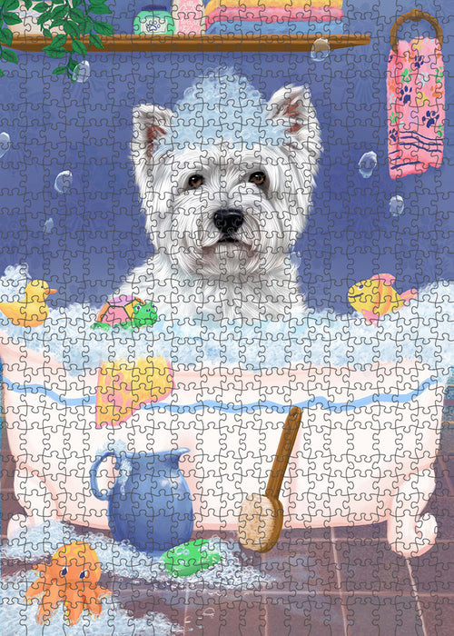 Rub A Dub Dog In A Tub West Highland Terrier Dog Portrait Jigsaw Puzzle for Adults Animal Interlocking Puzzle Game Unique Gift for Dog Lover's with Metal Tin Box PZL385