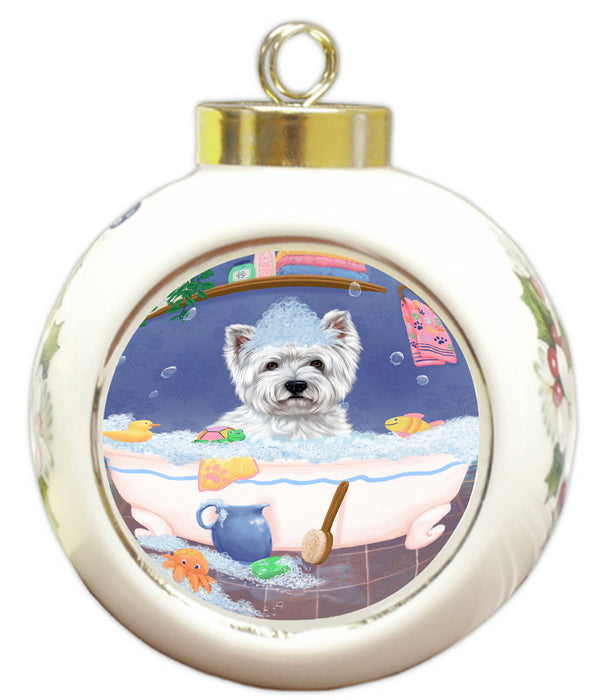 Rub A Dub Dog In A Tub West Highland Terrier Dog Round Ball Christmas Ornament RBPOR58697