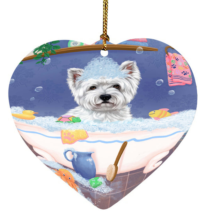 Rub A Dub Dog In A Tub West Highland Terrier Dog Heart Christmas Ornament HPORA58713