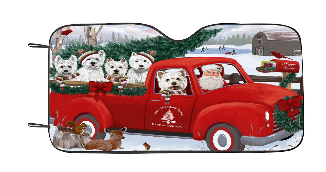 Christmas Santa Express Delivery Red Truck West Highland Terrier Dogs Car Sun Shade