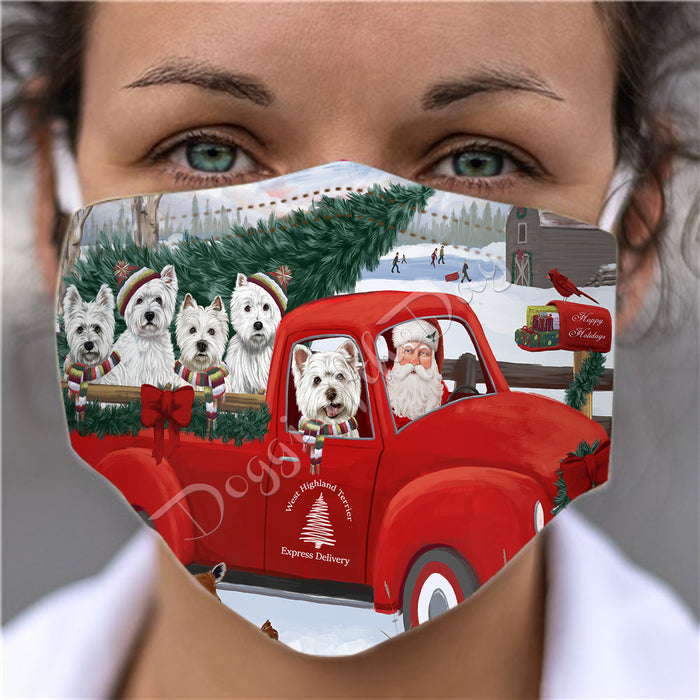 Christmas Santa Express Delivery Red Truck West Highland Terrier Dogs Face Mask FM48486