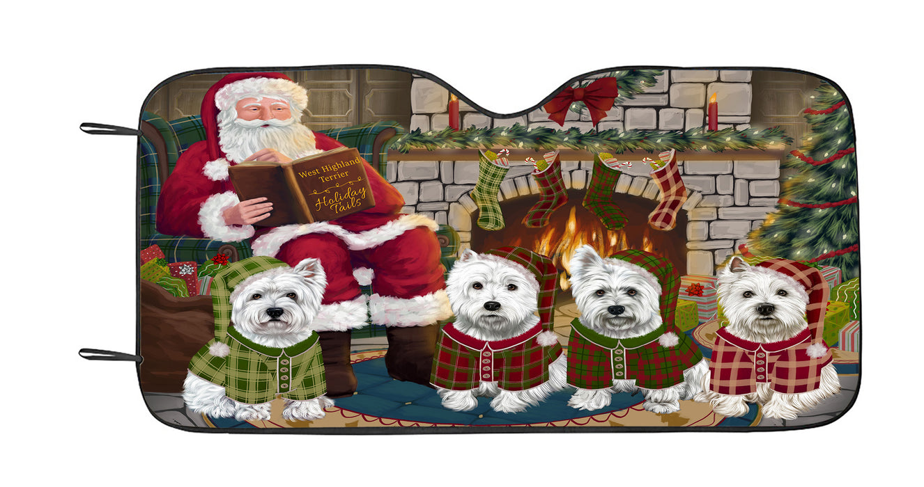 Christmas Cozy Holiday Fire Tails West Highland Terrier Dogs Car Sun Shade