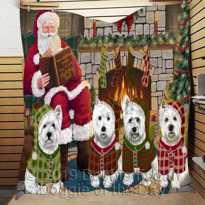 Christmas Cozy Holiday Fire Tails West Highland Terrier Dogs Quilt
