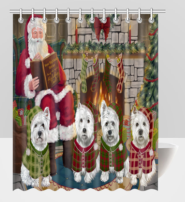 Christmas Cozy Holiday Fire Tails West Highland Terrier Dogs Shower Curtain