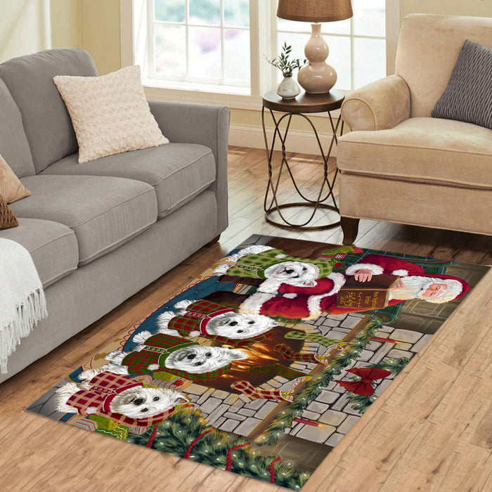 Christmas Cozy Holiday Fire Tails West Highland Terrier Dogs Area Rug