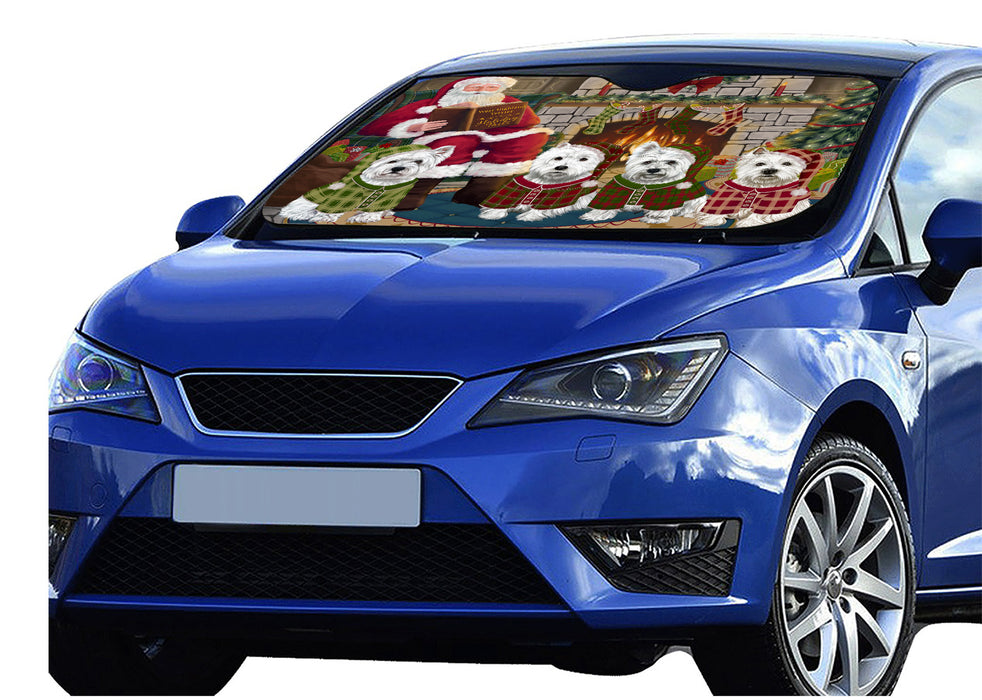 Christmas Cozy Holiday Fire Tails West Highland Terrier Dogs Car Sun Shade