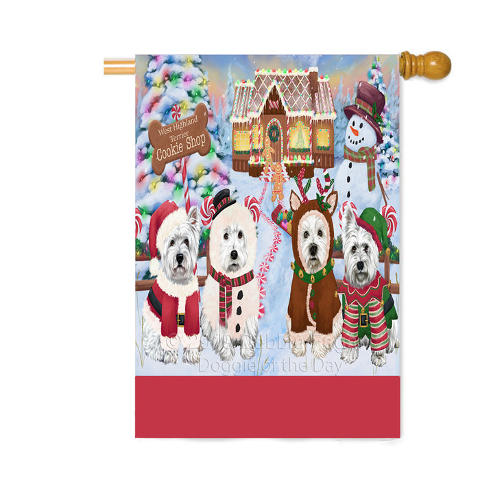 Personalized Holiday Gingerbread Cookie Shop West Highland Terrier Dogs Custom House Flag FLG-DOTD-A59306