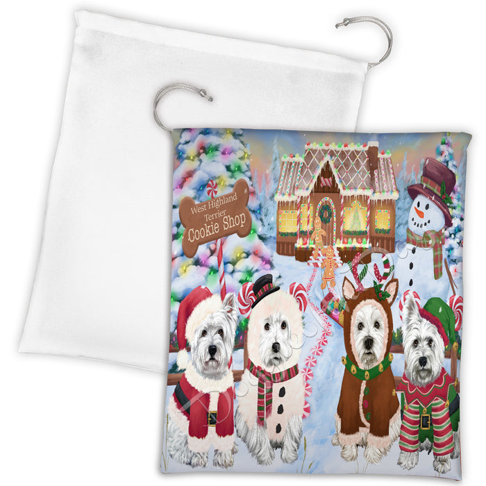 Holiday Gingerbread Cookie West Highland Terrier Dogs Shop Drawstring Laundry or Gift Bag LGB48647