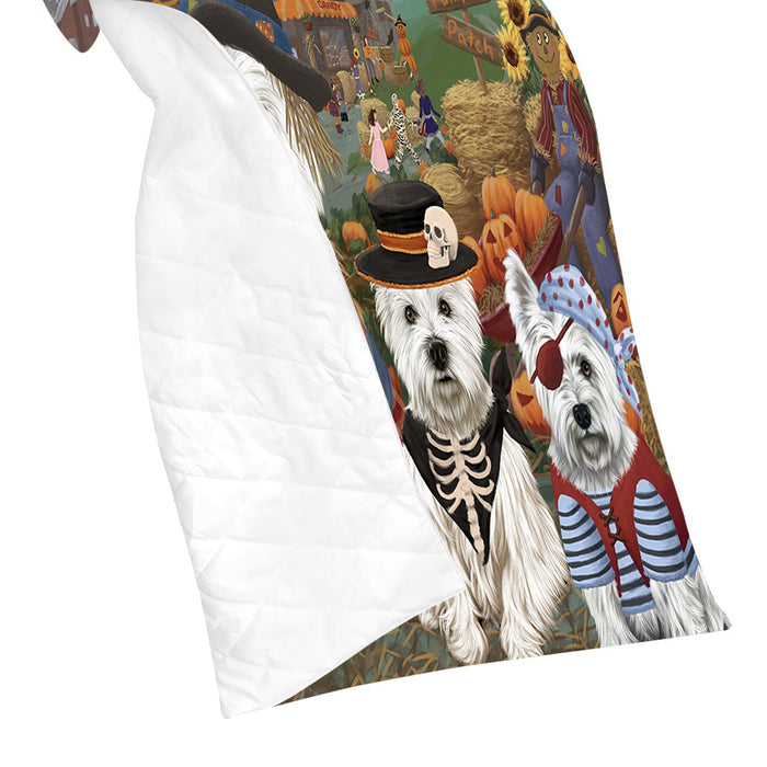 Halloween 'Round Town and Fall Pumpkin Scarecrow Both West Highland Terrier Dogs Quilt
