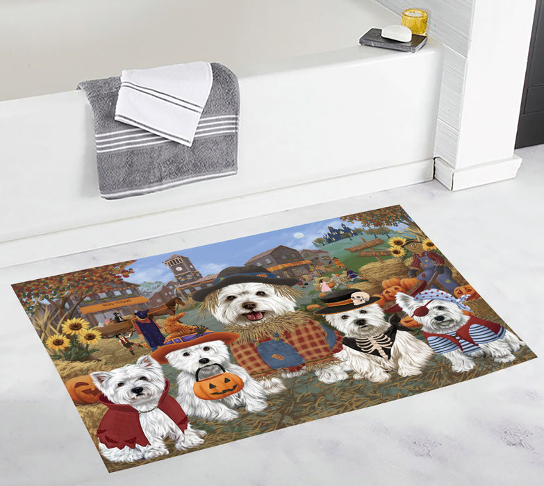 Halloween 'Round Town and Fall Pumpkin Scarecrow Both West Highland Terrier Dogs Bath Mat