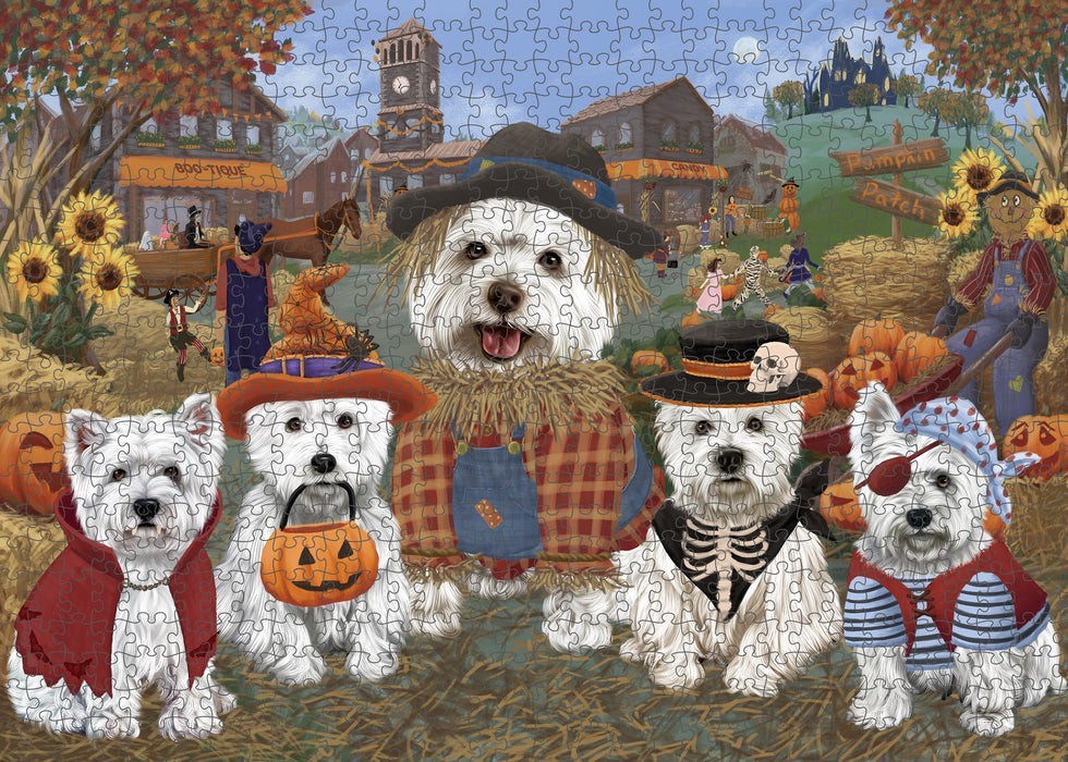 Halloween 'Round Town West Highland Terrier Dogs Puzzle with Photo Tin PUZL98828
